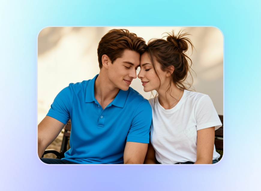 Combine the two photos into one romantic couple photo