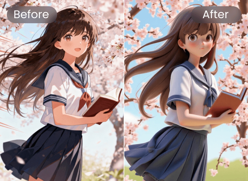 Convert a 2d anime female character into 3d