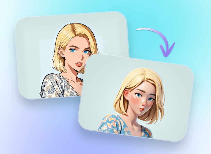 Convert a 2d cartoon girl image into a 3d style