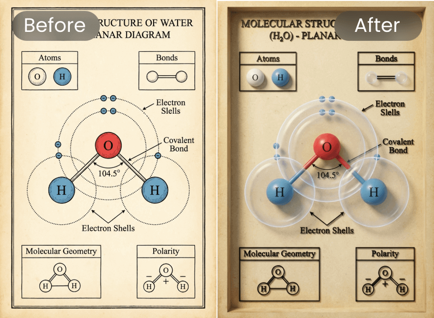 Convert a 2d educational or science illustration into 3d
