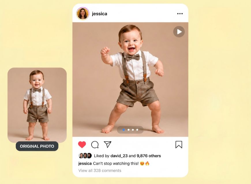 Convert a baby boy photo to a dancing video and share it on social media