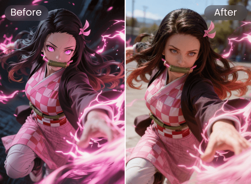 Convert a classic demon slayer anime character into a real person