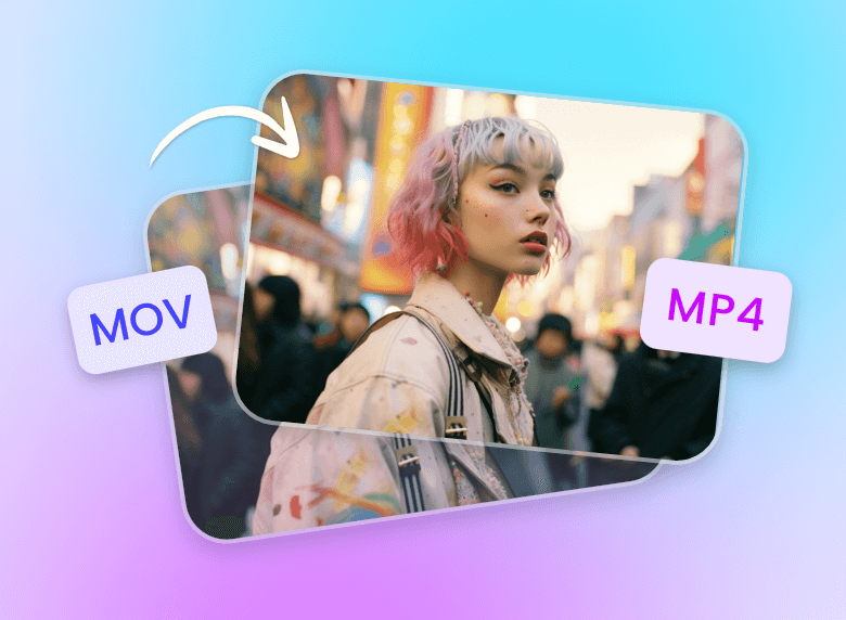 Convert a mov video of a girl with colorful hair to mp4 format