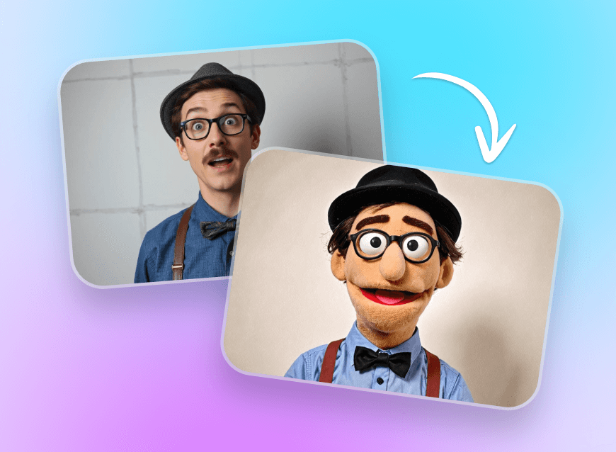 Converter uma foto de um homem usando um chapéu em uma imagem de fantoche