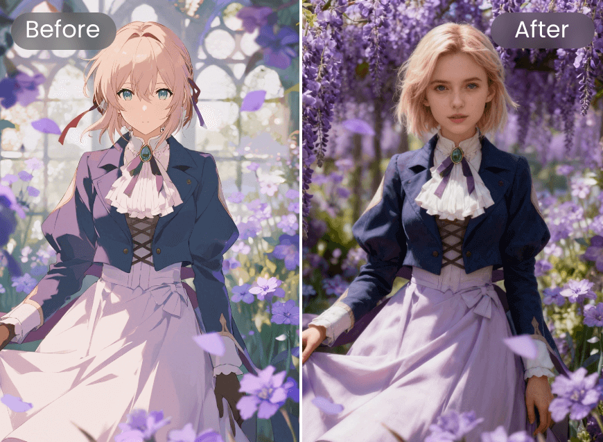 Convert an anime girl into a real person