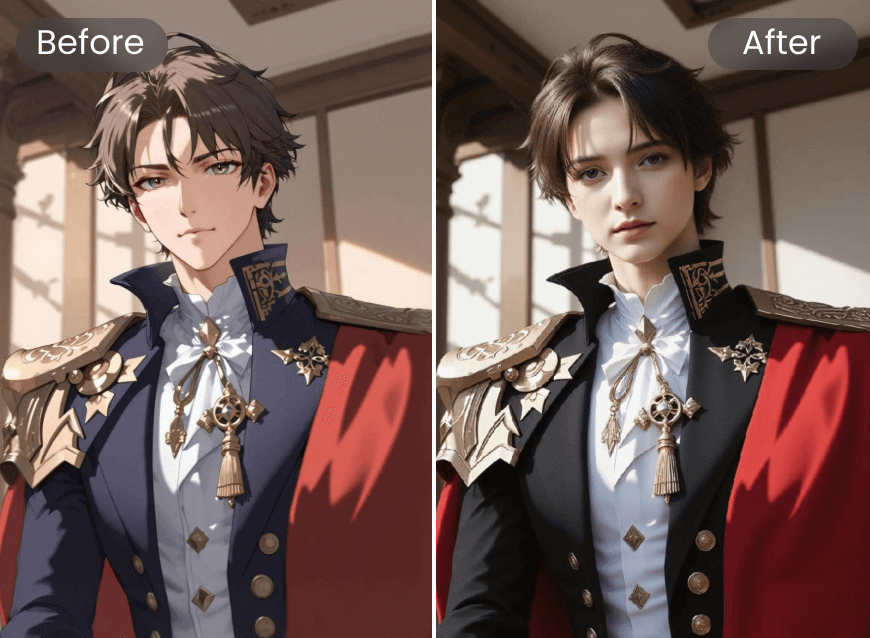 Convert an anime prince into a real person