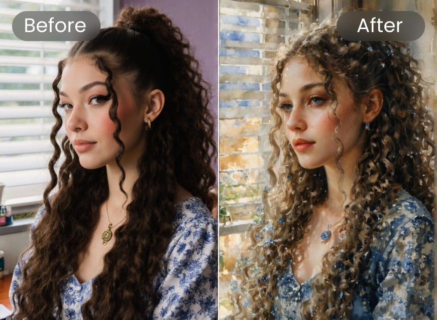 Convert an image into golden hour painting