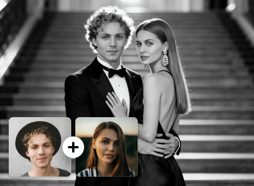 Create a black and white couple portriat with clipfly couple photo generator