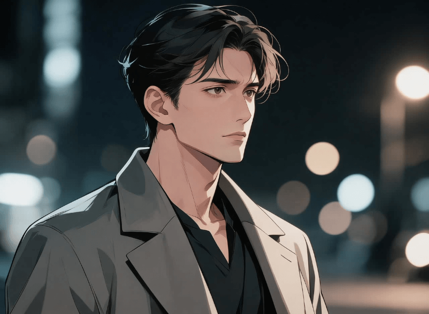 Create a handsome man in the semi realistic anime style