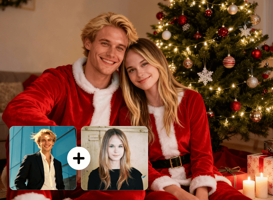 Create a realistic christmas couple image online free