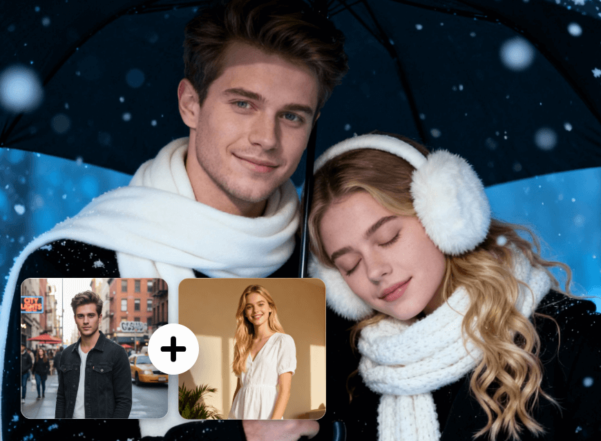 Create a snow couple photo online free