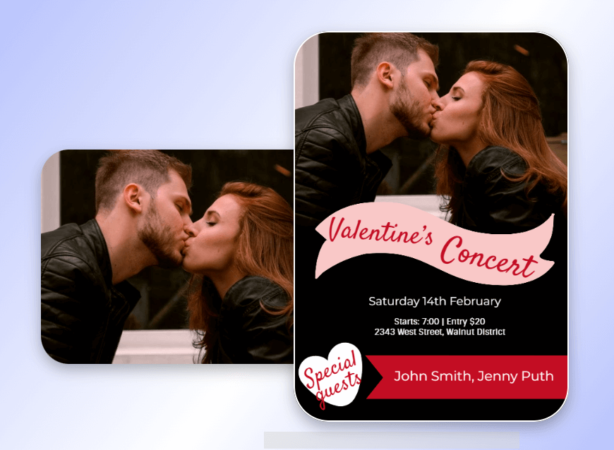 Create an ai french kiss video and use it as a material for a digital marketing campaign for a concert