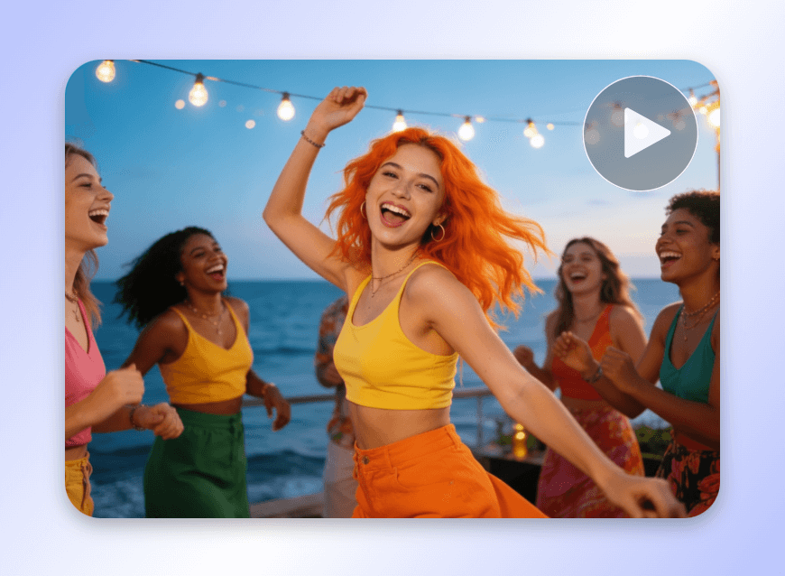 Create an ai music video featuring a group of dancing people