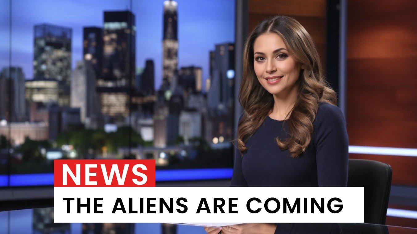 crie um meme de notícias com ia apresentando uma âncora de notícias feminina com ia