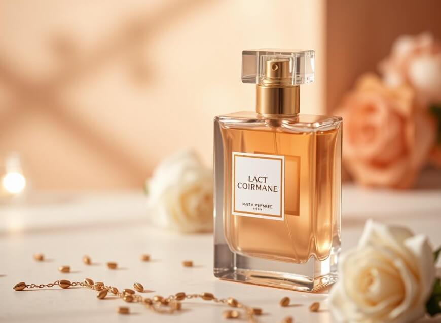 ﻿Crie uma imagem de vitrine de produto para um perfume