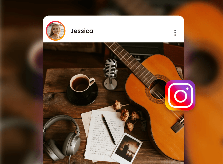 Create your own ai country song and share it on instagram with a guitar view
