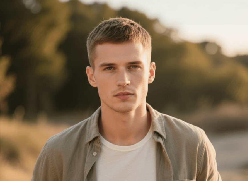 Crew cut hair cut generated with clipfly buzz cut filter