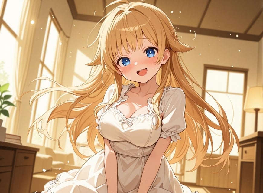 Cute anime AI girlfriend in a white dress