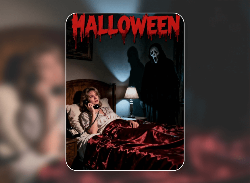 Design a halloween poster from gemini ai ghostface photo
