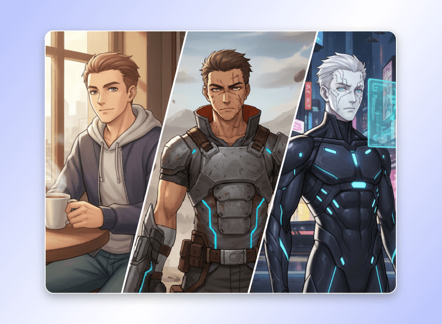 Drei männliche Charaktere in Game Stil