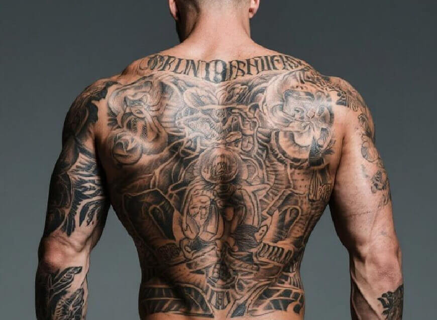 AI로 타투를 디자인하고 등 전체에 적용해 보는 모습