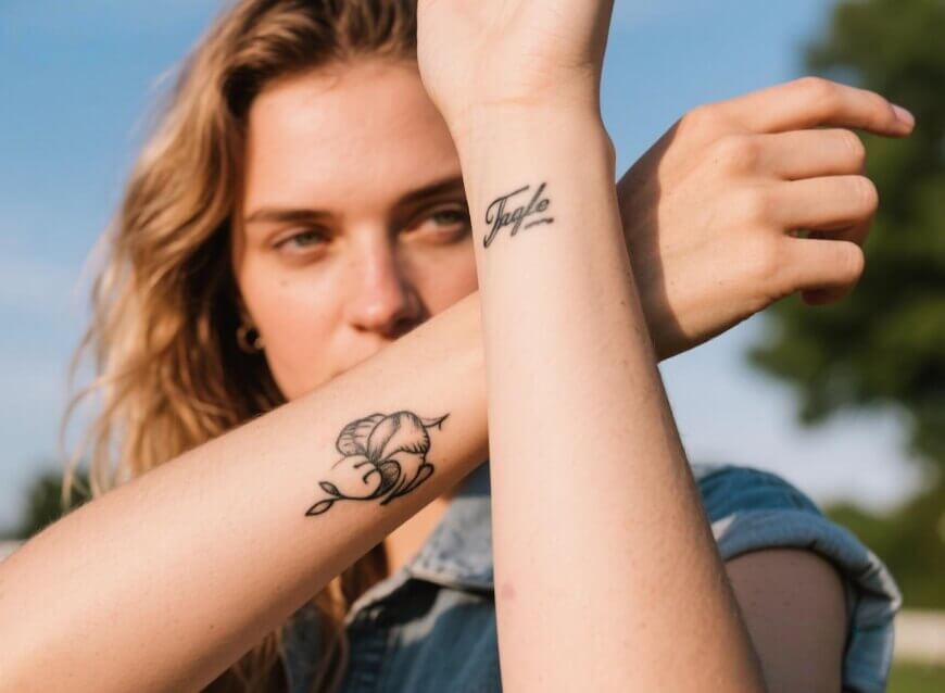 AI로 타투를 디자인하고 손목에 적용해 보는 모습