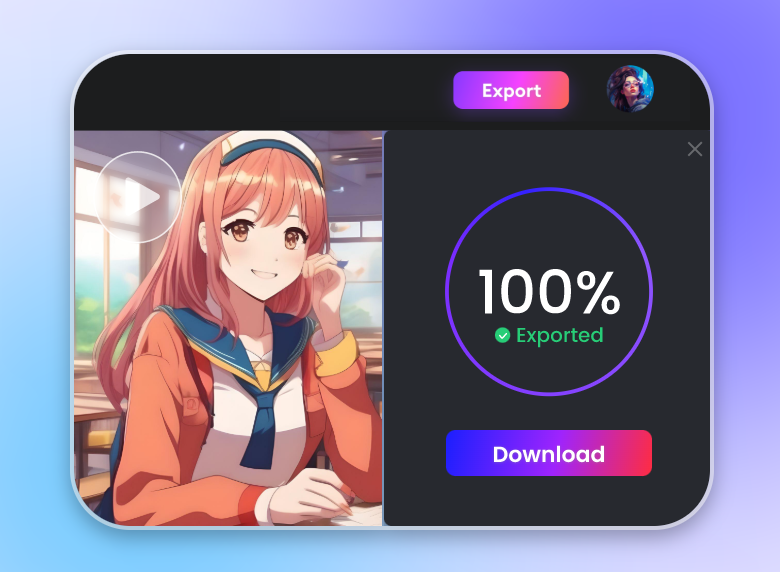 Baixe o vídeo de garota de anime gerado por IA do gerador de vídeos de desenho animado por IA do Clipfly