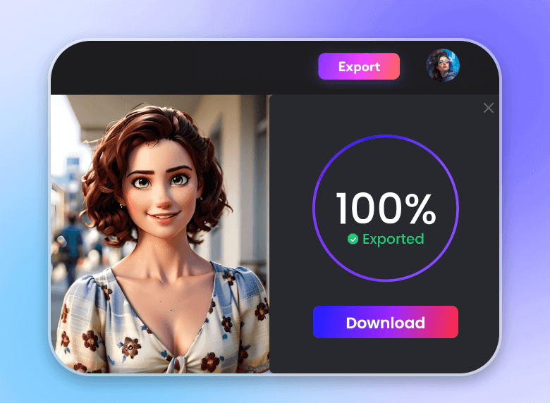 Download an animated portrait of a beautiful girl after generating