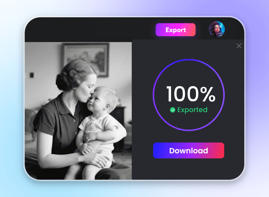 Download an animated video of an old photo of a mother holding her son