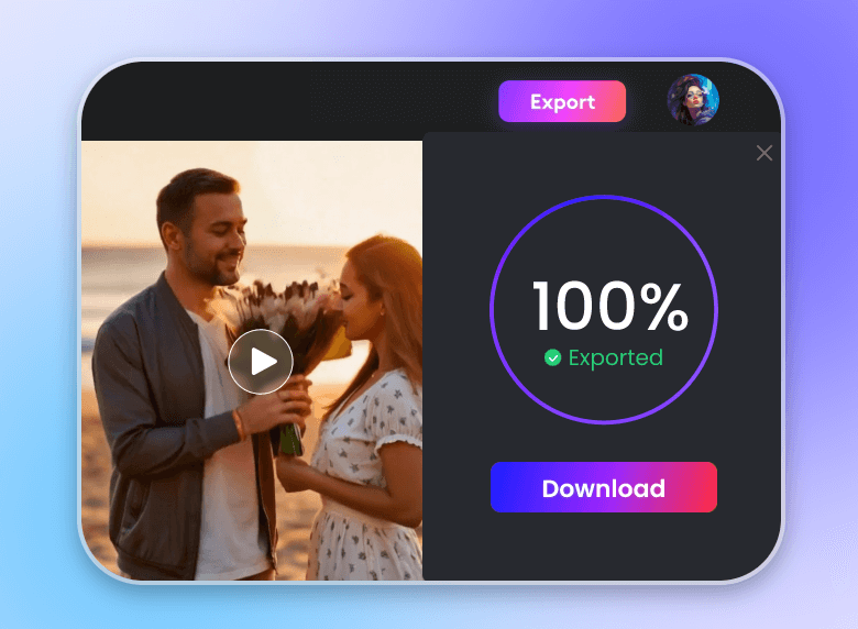Descarregar o vídeo de um pedido de casamento gerado por IA de um casal