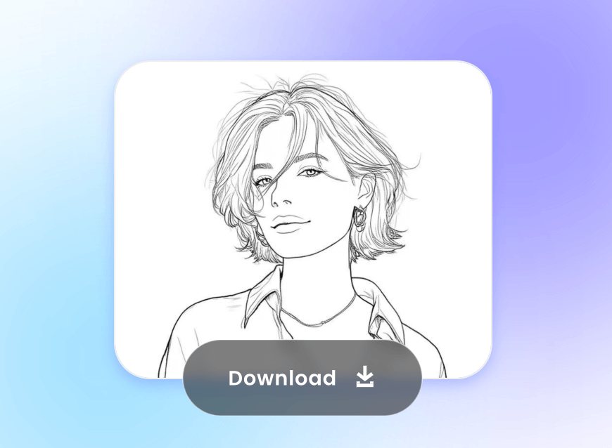 Download the line art version of a girl with blond short hair