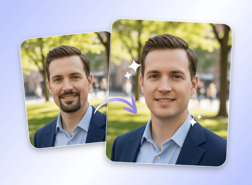 Emove a suited mans beard to enhance the photo