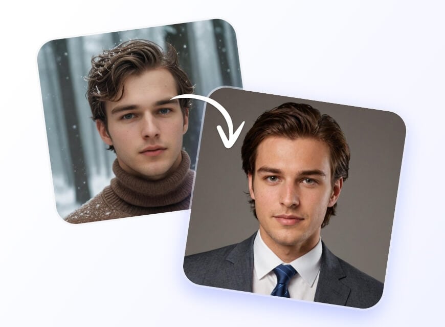 Insira a foto de um homem para fazer uma foto profissional com um terno cinza