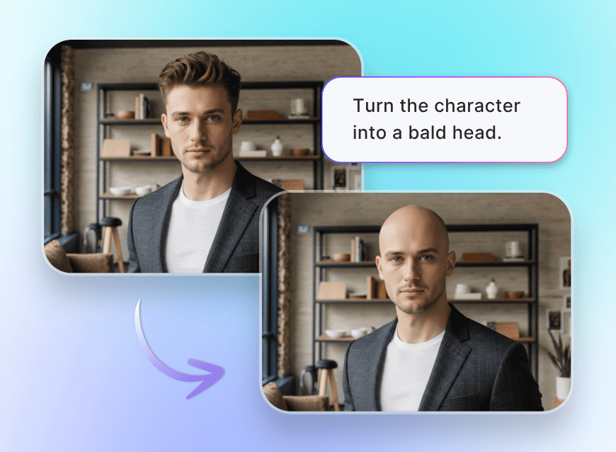 Enter a prompt to turn a handsome man into a bald head