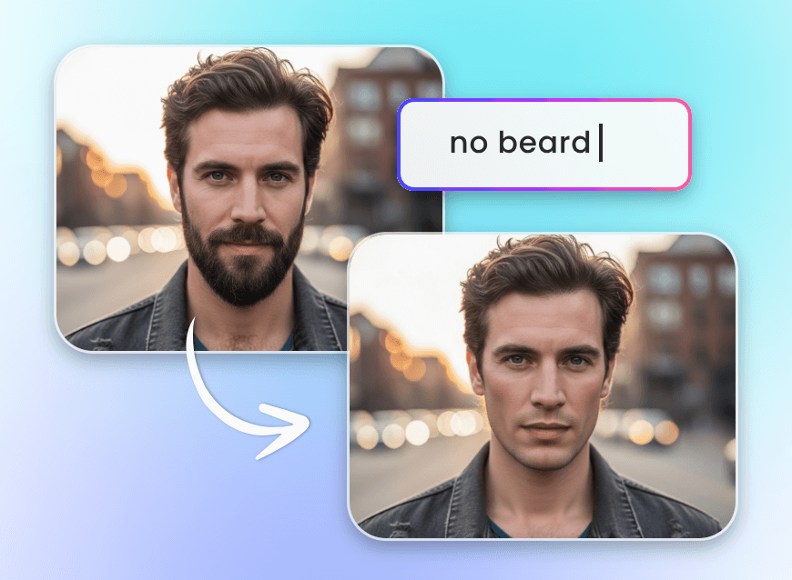 Enter prompts to remove the beard of a handsome man