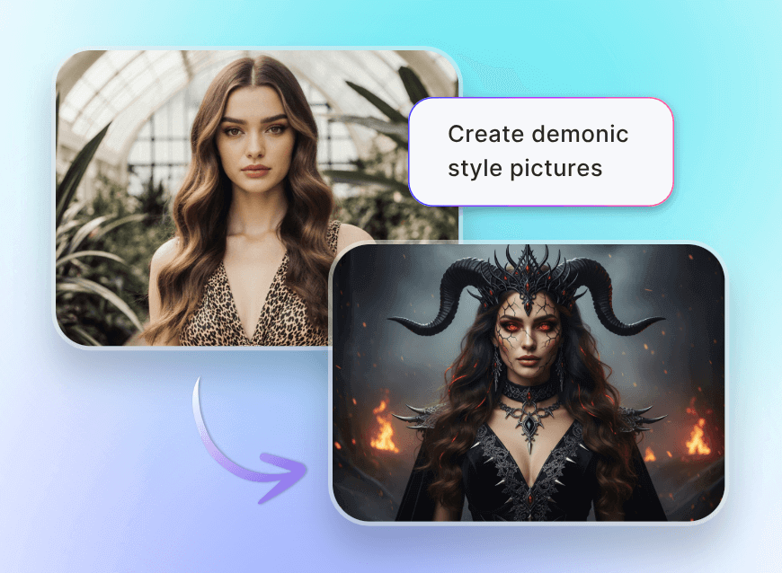 プロンプトを入力して女性の写真を悪魔画像に変換