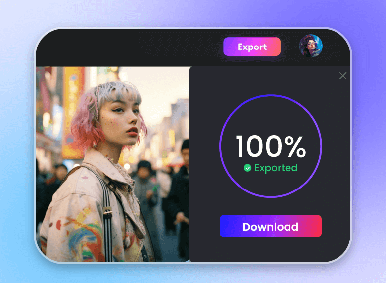 Export the converted mp4 video of a girl with colorful hair