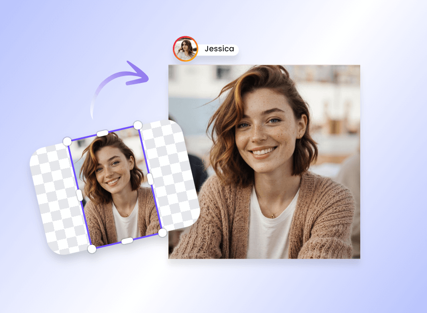 Extend a womans photo and share it on social media