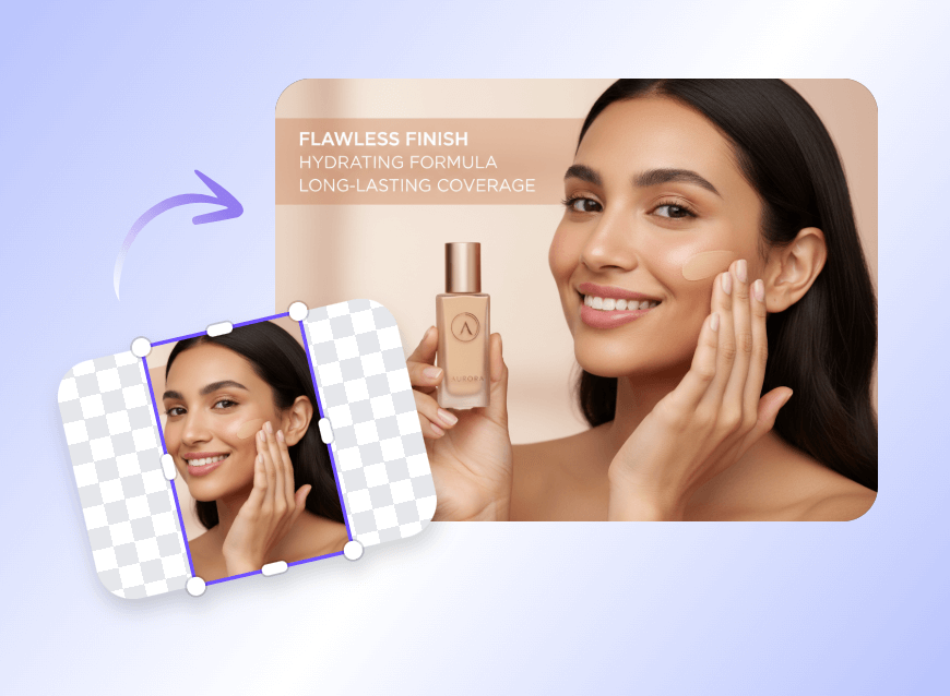 Extend a womans photo and use it to create advertising marketing materials