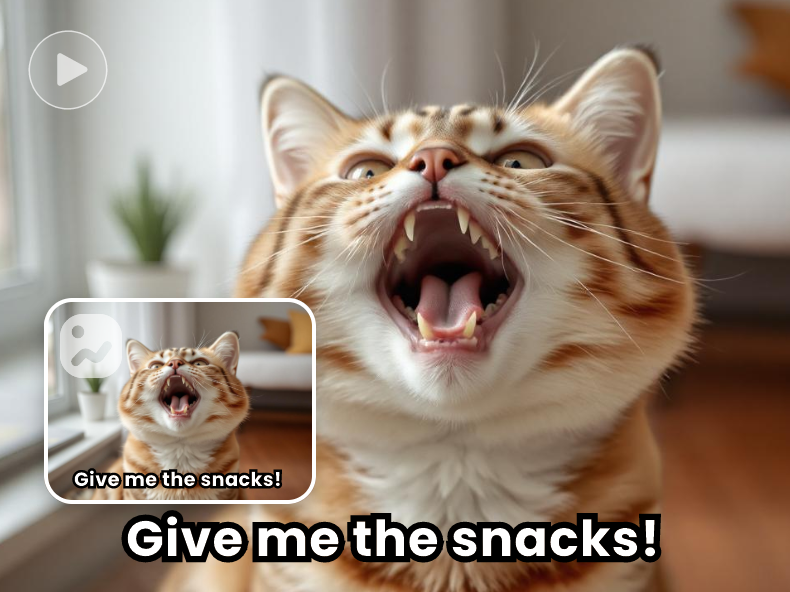 Imagem em destaque do gerador de vídeos de memes de IA do Clipfly com um gato chorando