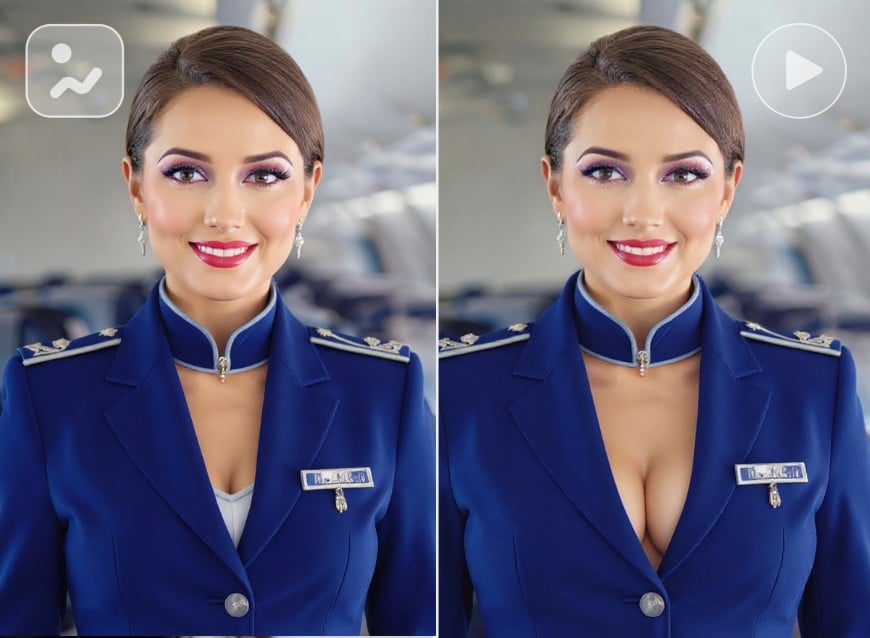 Flight attendant breast enhancement effect