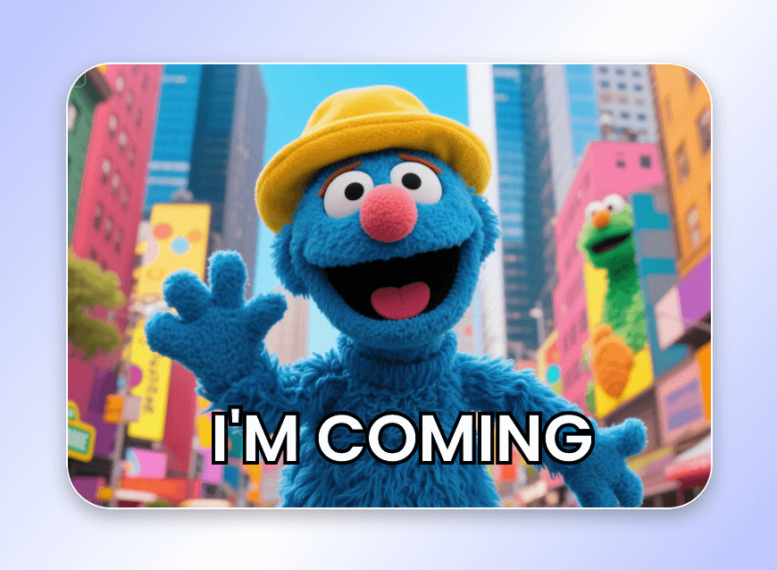 Criar um meme de boneco com um personagem azul da Vila Sésamo