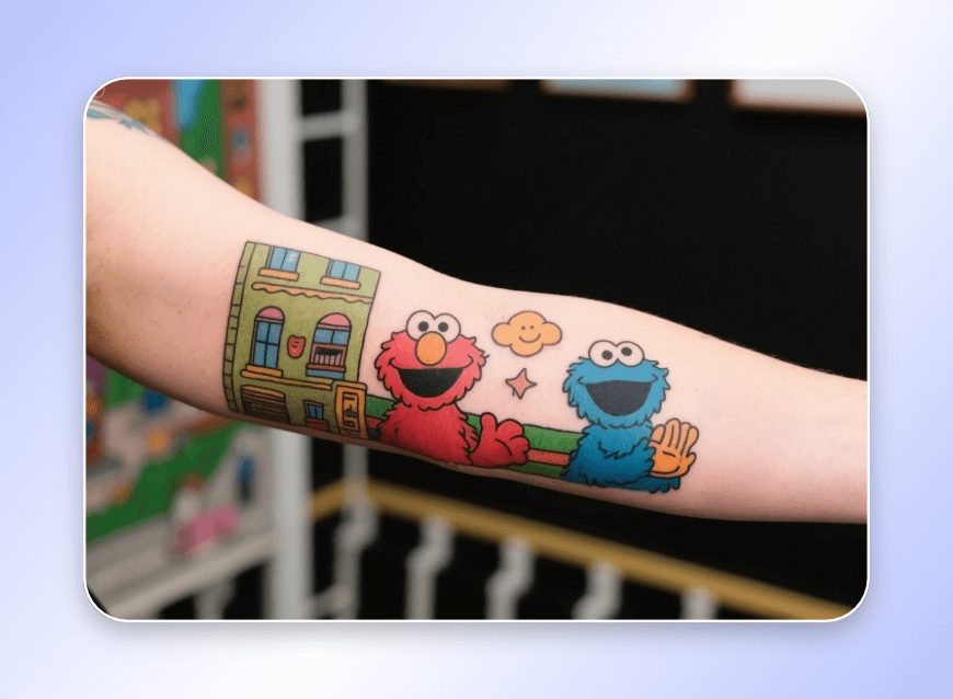 Criar dois personagens bonecos e experimente-os virtualmente em seu braço como tatuagens de Muppet
