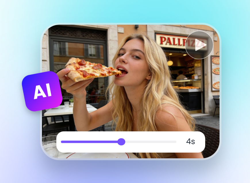 Generate a video clip featuring a pizza eating woman with ai