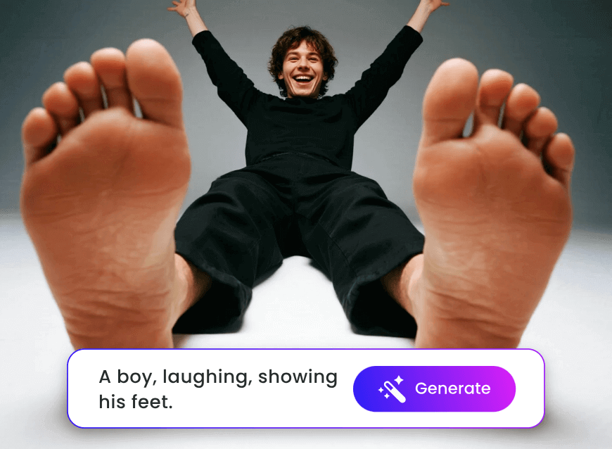 Generate an ai feet pic of a laughing man