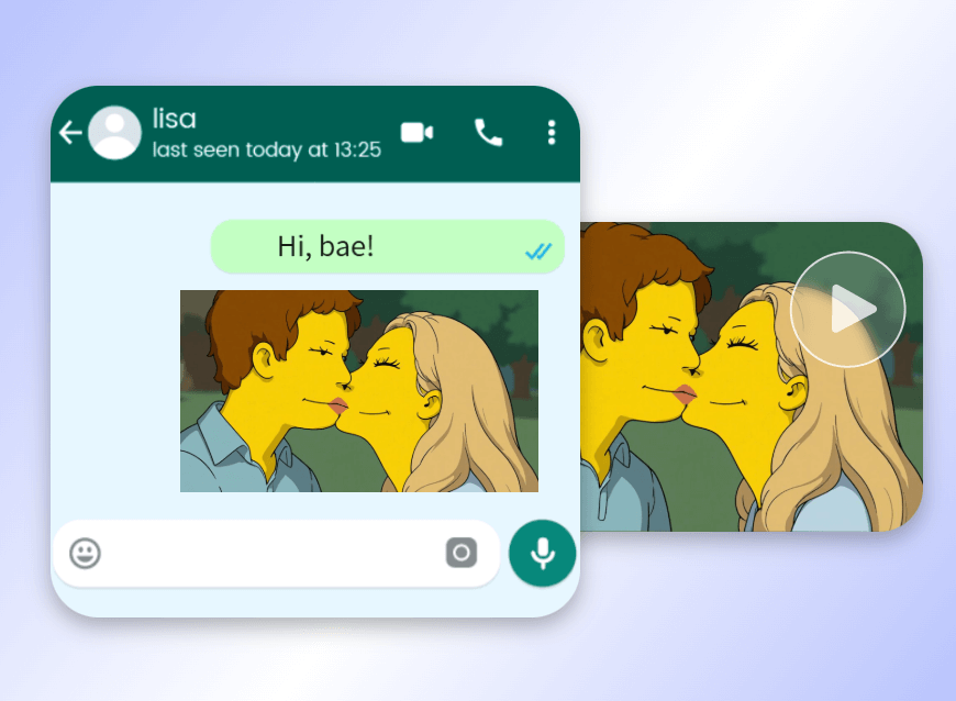 Generate an ai french kiss prank video from simpson characters and use it as an emoji for chatting