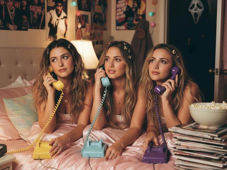 Generate an ai ghostface photo featuring three girls