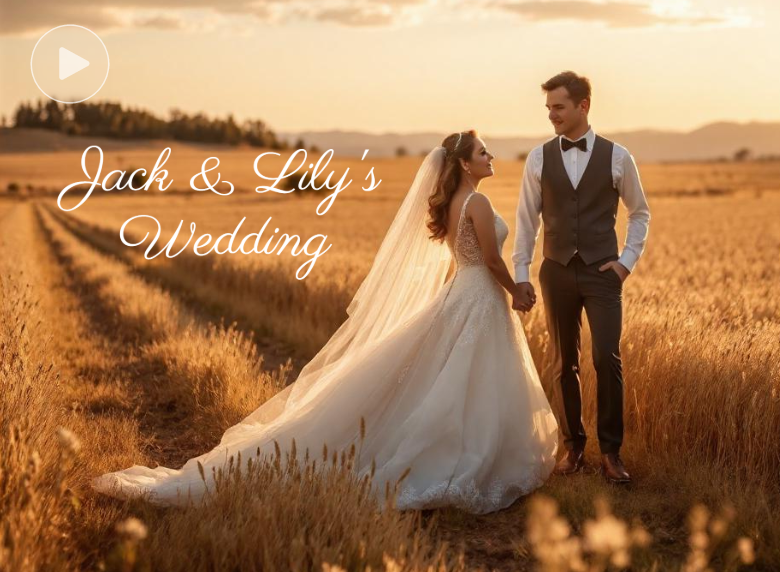 Gerar um vídeo de casamento ai com estilo de pôr do sol para o teaser do seu casamento