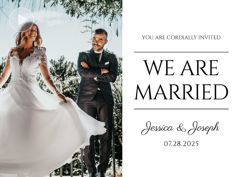 Gerar um vídeo de casamento em A.I. com os recém-casados para um convite de casamento