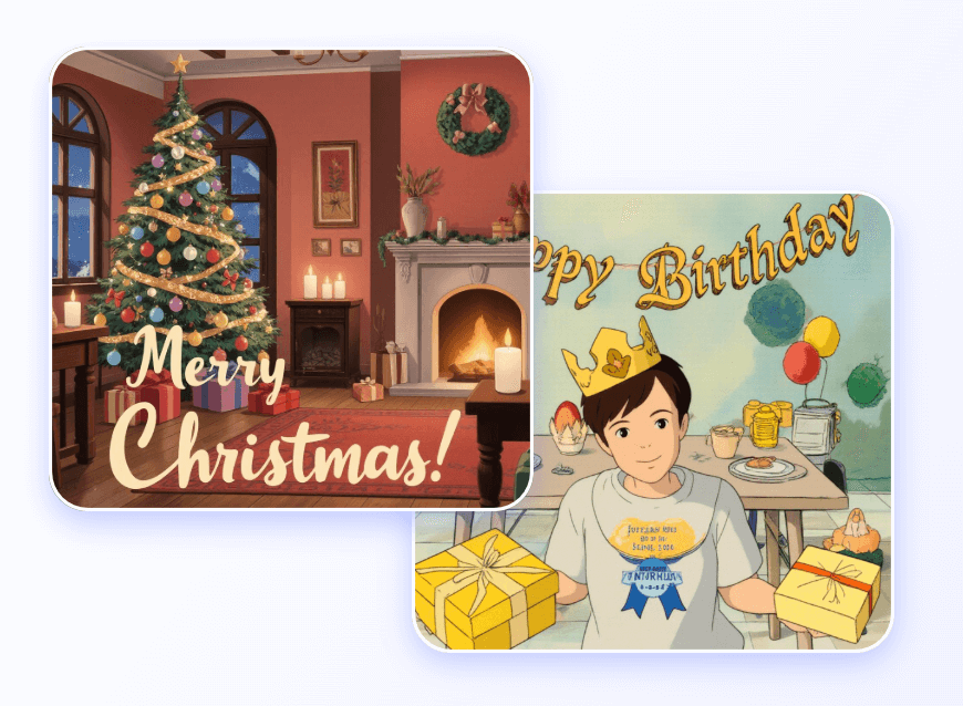 Gere duas imagens de arte ai e adicione-as ao design do cartão